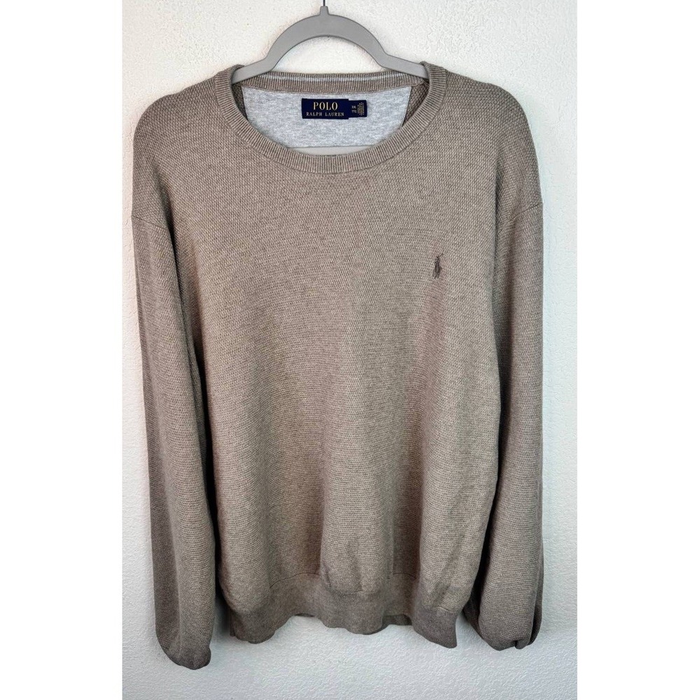Polo Ralph Lauren Cotton Crewneck Sweater Men's XXL Beige Textured Quiet Luxury